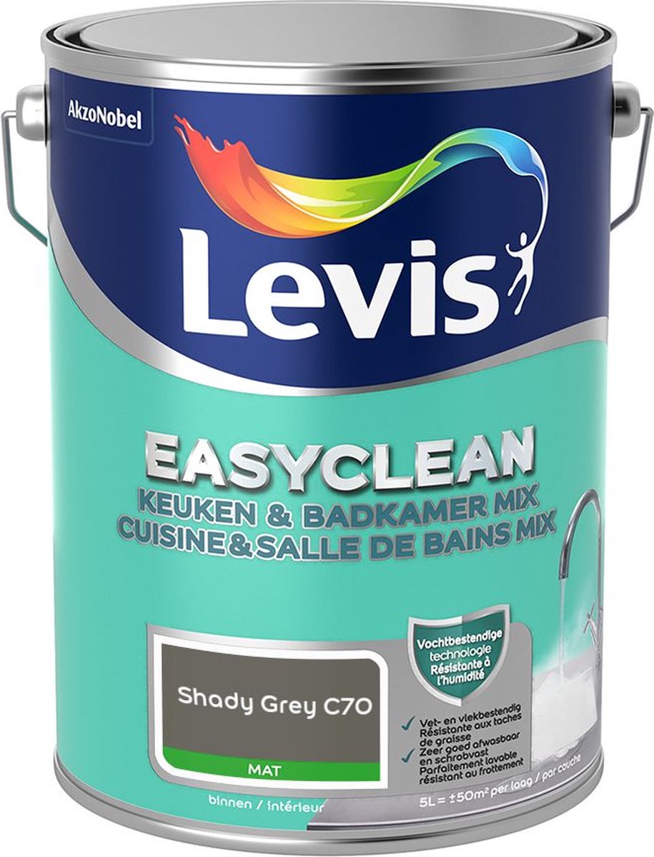 Levis - Easyclean Keuken & Badkamer Mix - Shady Grey C70 - Mengverf - 5 L