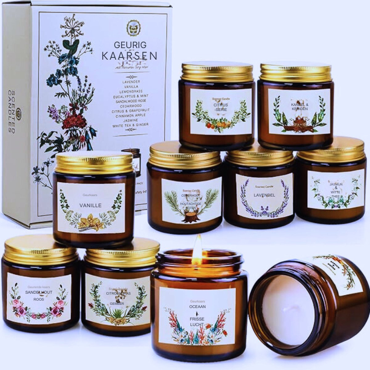 10-delige Aromatherapie Kaarsen Set Voor Vrouwen - Natuurlijke Soja Wax Geurkaarsen Voor Stressverlichting En Angst - Perfect Voor Kerstmis