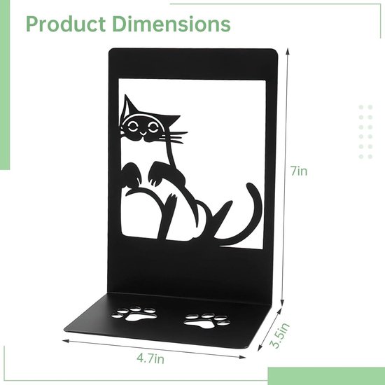 Nevolis Heavy Duty Bookholders 2 Pcs Cat Shaped Bookends for Office School Home Black Book Dividers Gift - Shelves Organizer Reading Accessories .