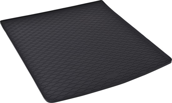 Tapis de coffre noir à motif nid d'abeille, sur fond blanc.