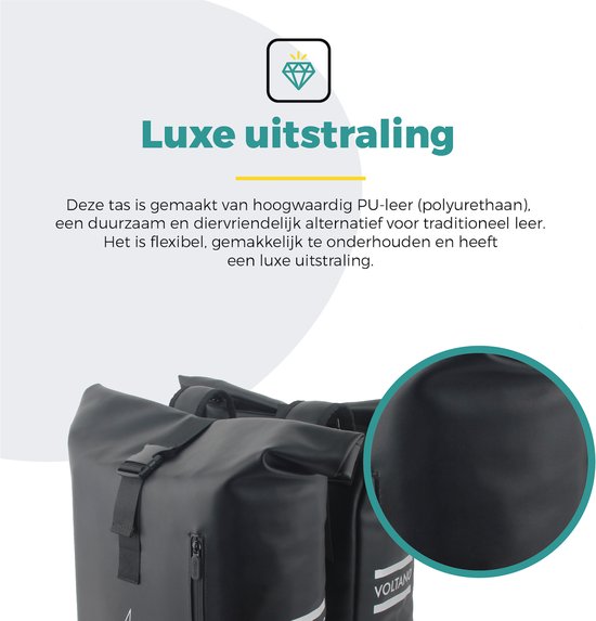 Voltano Dubbele Fietstas Rolltop E-bike Pro - Zwart - 48 Liter - 100% Waterdicht - Fietstassen Electrische Fietsen