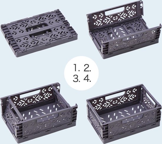 Eslite 34L grote plastic opvouwbare opbergkratten, opvouwbare kratten voor opslag, pak van 3
