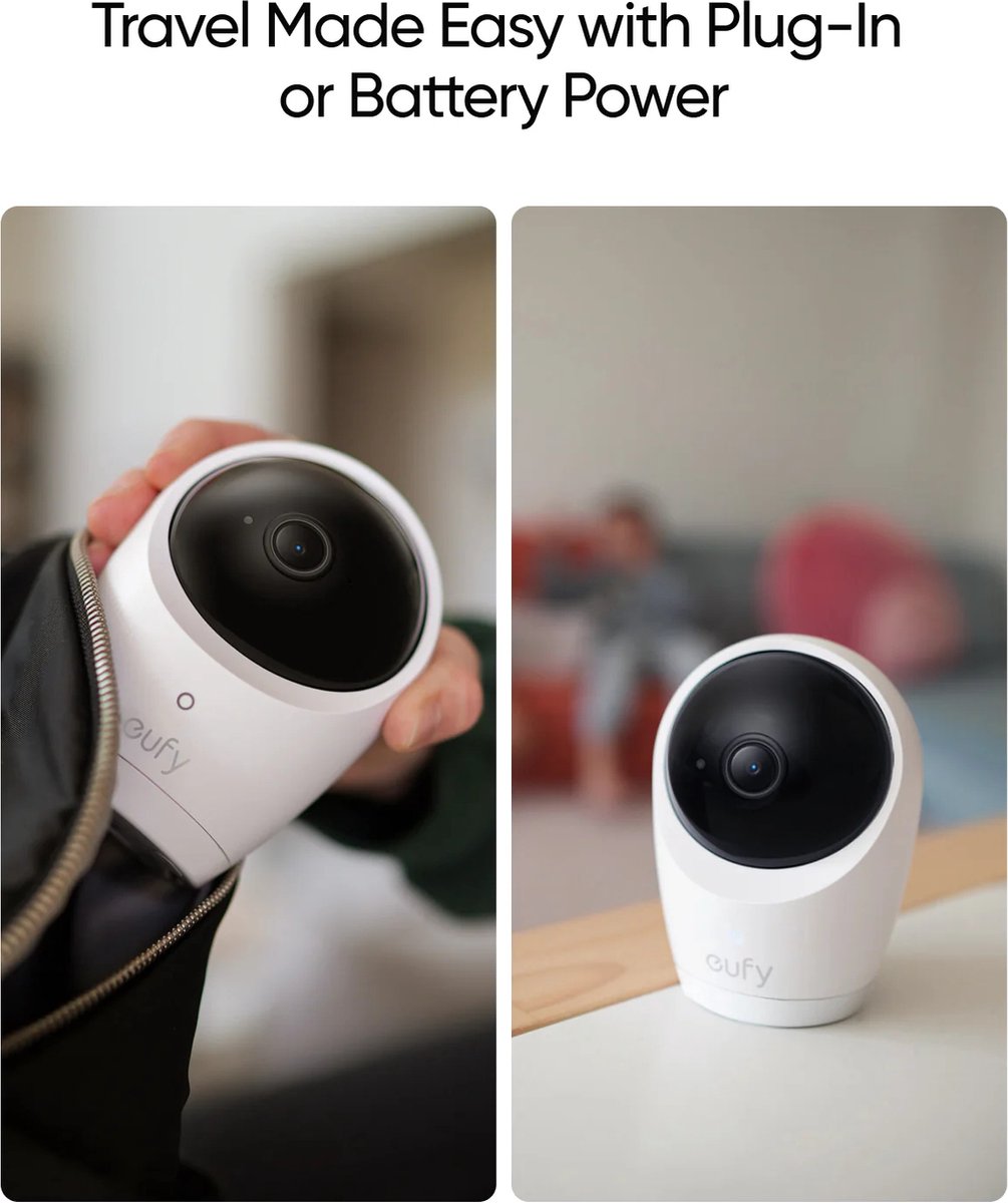 Afbeelding 3 van eufy Baby E20 Babyfoon – Baby Monitor – 2K HD Resolutie – App- en Offlinebesturing – Scherp Nachtzicht – 5000mAh Accu – Intelligente Geluids- en Temperatuurmeldingen – Beveiligde Verbinding – Wit