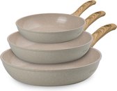 Maison & Kitchen - Koekenpan Inductie Koekenpannenset PFAS vrije BIKO serie - 3 delig - Ø 20, 24 & 28 cm - koekenpannen - Beige grijs japandi