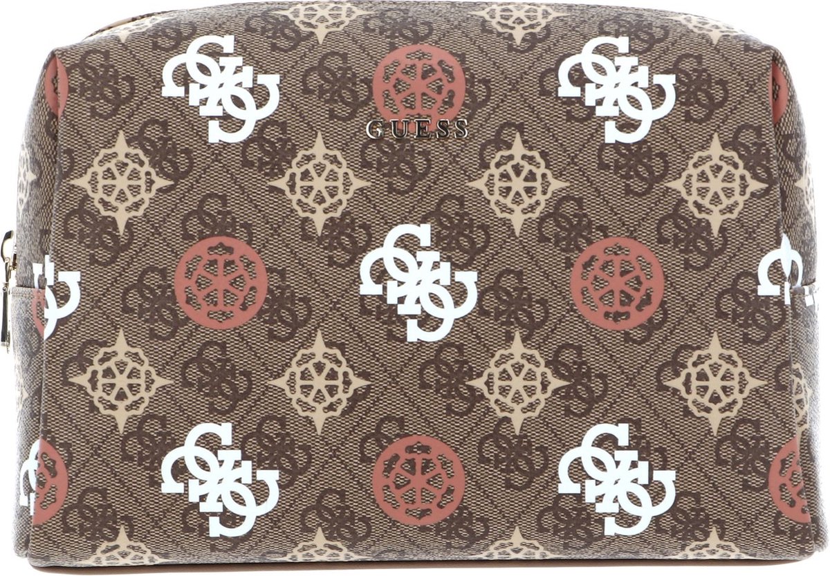 Guess Large Top Zip Dames Beautycase - Brown Multi