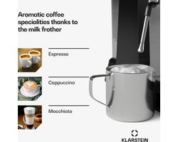 Klarstein GrandPresso espressomachine met ingebouwde molen – 20 bar, 1350 W, geïntegreerde precisiemolen, stoommondstuk, 2,3 liter waterreservoir, zwart, kopjeswarmer