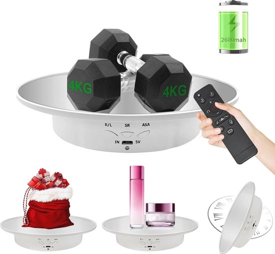 Toplionace AC 110-220V 20cm Elektrisch Draaiende Draaitafel, 360 Graden Fotografie Standaard, 20kg Capaciteit, 20-68rpm, Afstandsbediening Snelheid en Richting (20cm, Wit
