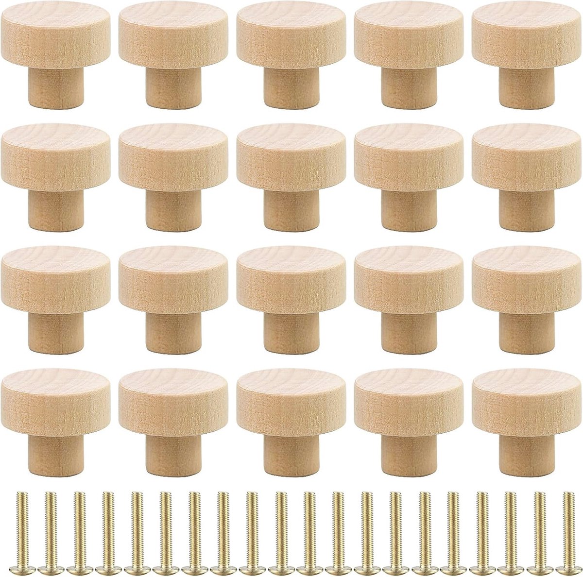 Houten meubelknoppen 20 stuks – Ronde kastknoppen voor ladegrepen en meubels – Natuurlijke afwerking 30 x 25 mm