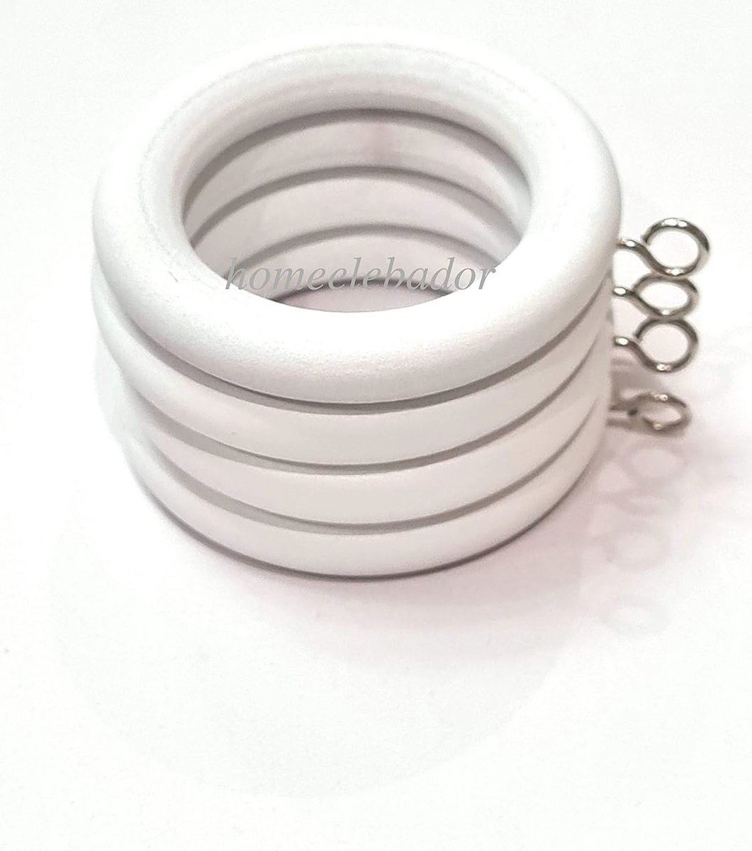 Houten Gordijnringen 38 mm - Set van 12 Witte Ringen voor Gordijnroedes tot 42 mm