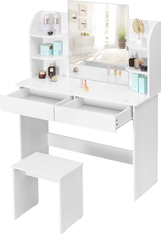 Zaza Home Kinderkaptafel Met Lades En Een Breed Scala Aan Accessoires Kaptafel Met Kruk 5 Muziekstukken Licht Voor Meisjes Vanaf 3 Jaar Cosmeticaspiegel Zeeblauw Wit 495 X 25 X 69 Cm
