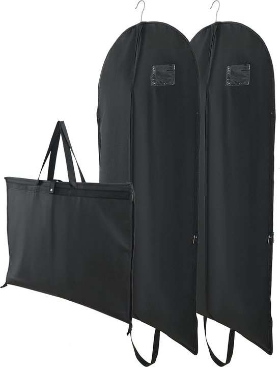 Set van 10 kledingzakken, 60 x 120/100 cm, zwarte rand, transparante
