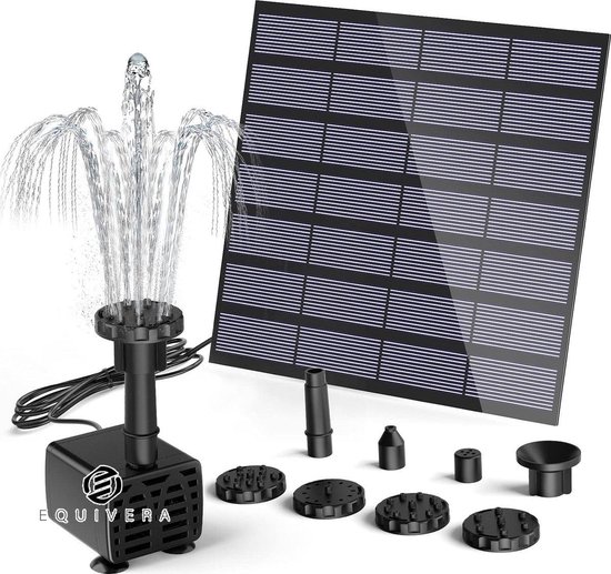 Equivera Fontein op zonne-energie 1.5W 2024 Opgewaardeerde Solar Fontein met 6 Fontein Stijlen DIY Solar Vijverpomp Zonne Drijvende Fontein voor Tuinvijvers Vogelbaden Visvijvers met LED Verlichting