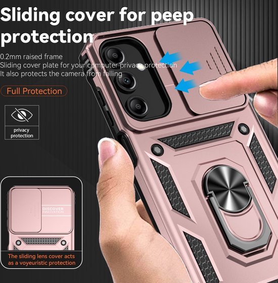Coverup Ring Kickstand Couverture arrière avec Shield d'appareil photo adapté à la coque Samsung Galaxy A35 - Or rose