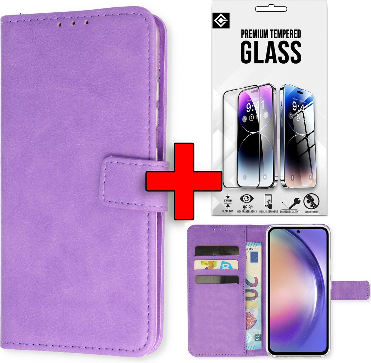 Casemania Hoesje + Glas Geschikt voor Samsung Galaxy S25 Plus - Paars - Portemonnee Book Case