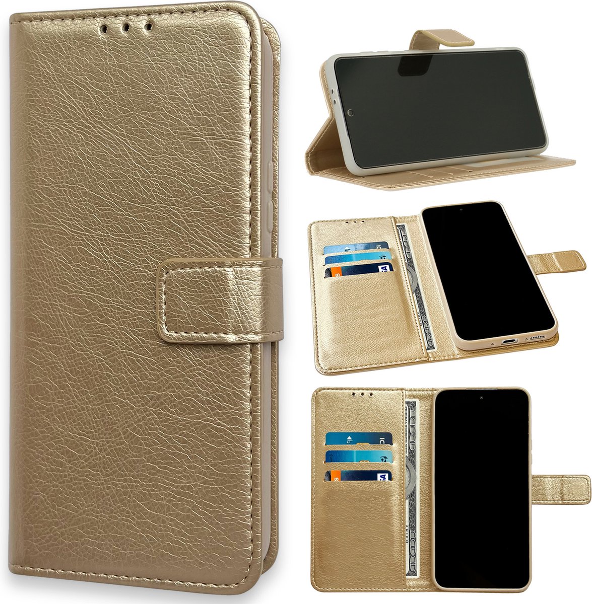 Casemania Hoesje Geschikt voor Samsung Galaxy S25 Plus - Goud - Portemonnee Book Case