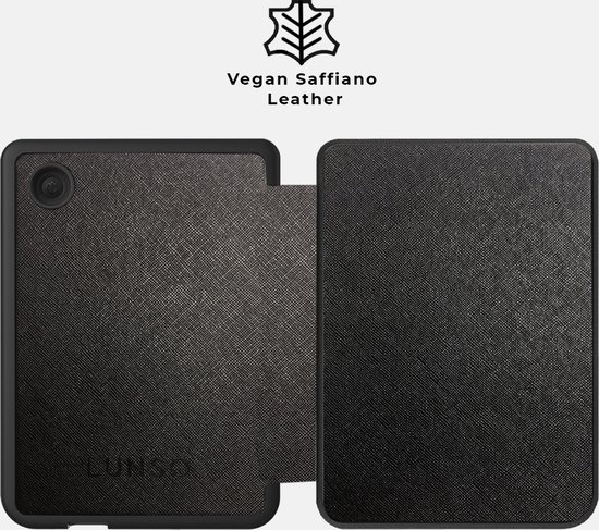 Lunso Geschikt voor Kobo Clara BW / Clara Colour hoes (6 inch) - Vegan Saffiano Leren sleepcover - Zwart van Lunso — afbeelding 4