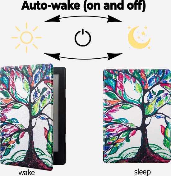 Lunso Geschikt voor Kobo Aura Edition 2 hoes (6 inch) - sleepcover - Kleurrijke Boom van Lunso — afbeelding 5