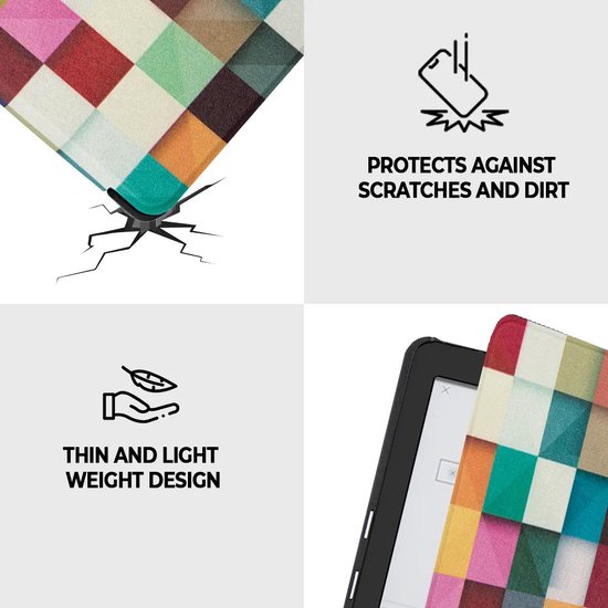 Lunso - Geschikt voor Kobo Glo / Glo HD / Touch 2.0 hoes (6 inch) - sleep cover - Blokken van Lunso — afbeelding 3