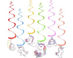 Q2Party - Eenhoorn Swirl - Slinger - Versiering - Verjaardag - decoratie - Feest - Hangdecoratie – 6 stuks