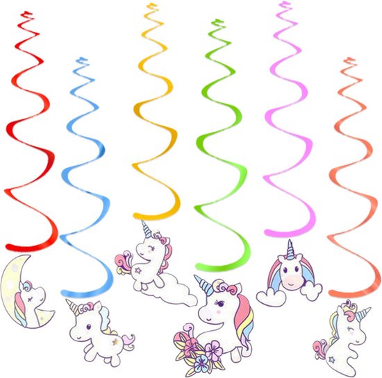 Q2Party - Eenhoorn Swirl - Slinger - Versiering - Verjaardag - decoratie - Feest - Hangdecoratie – 6 stuks