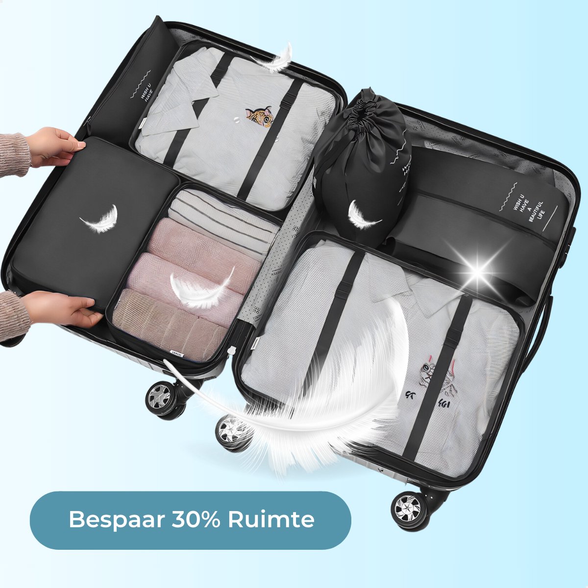 Prezon 6-delige set compressie-inpakblokken, bagage-organizer-set, uitbreidbare kofferorganizer, inpakorganizers voor koffers, inpakblokken voor op