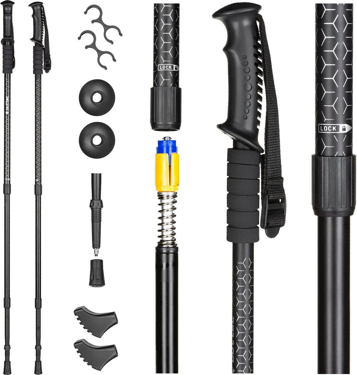 Outtec® Nordic Walking Stokken, Wandelstokken, Trekkingstokken - Verstelbaar 65-135cm - Anti-Shock - Ultralichte Trekkingstokken voor Mannen en Vrouwen - Wandelen, Trekking