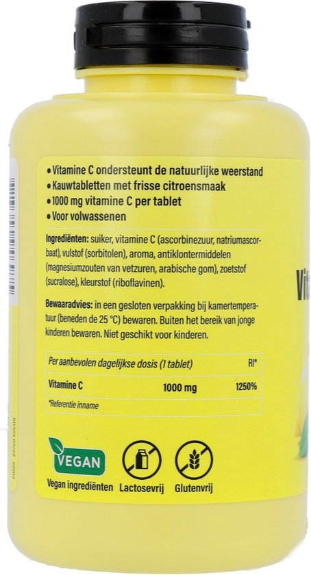 Roter Vitamine C 1000mg - Hoge dosering vitamine C ter ondersteuning van je weerstand - - 50 kauwtabletten met citroensmaak