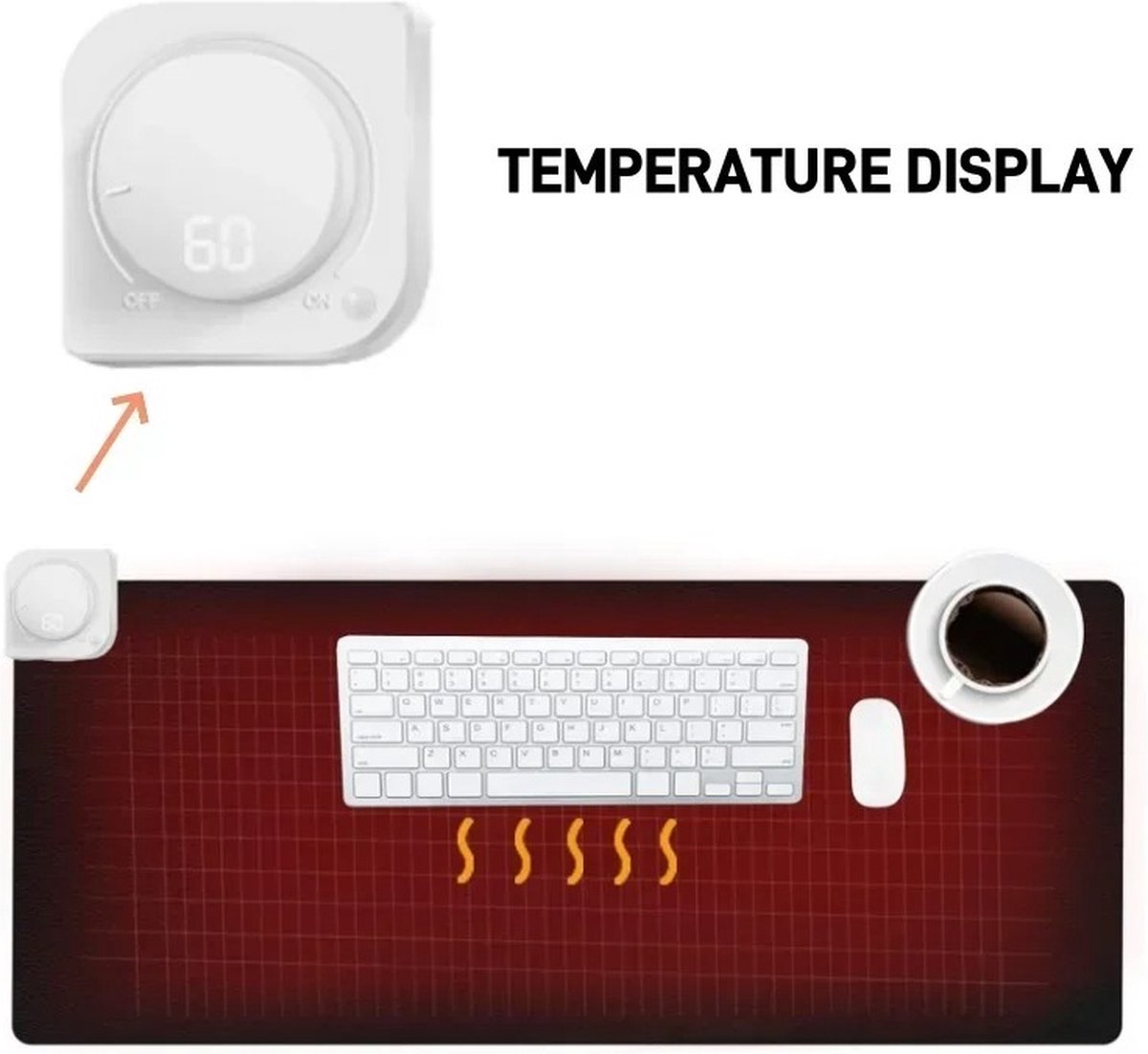 FIBILA Elektrische Verwarmde Muismat - Muismatten - Muismat Gaming - Muismat xxl - Muismat ergonomisch - Verwarmingsmat - Tafelmat - Muismat - Winter Handwarmer - 6 Temperatuurinstellingen - Waterdicht en Slijtvast Ontwerp - 60x36cm Grijs