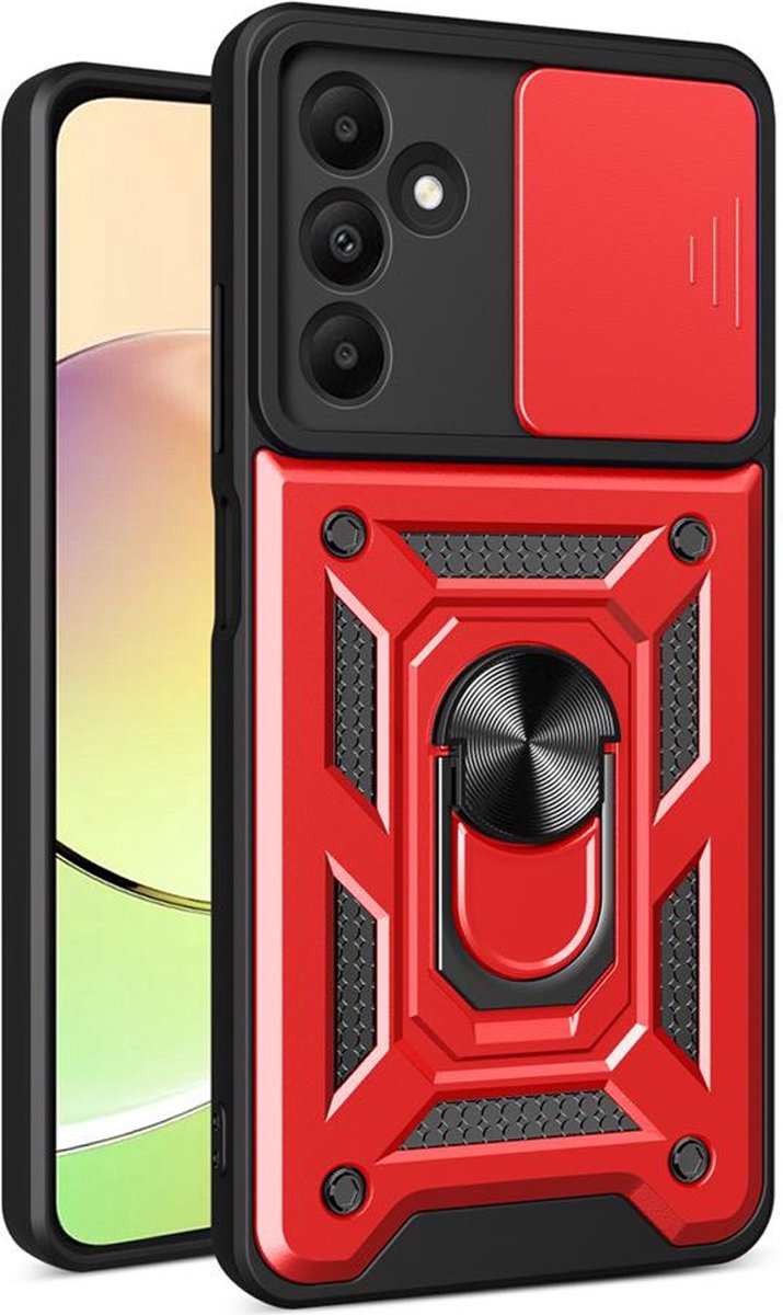 MobyDefend Hoesje - Geschikt voor Samsung Galaxy A15 - Pantsercase Met Draaibare Ring - Rood