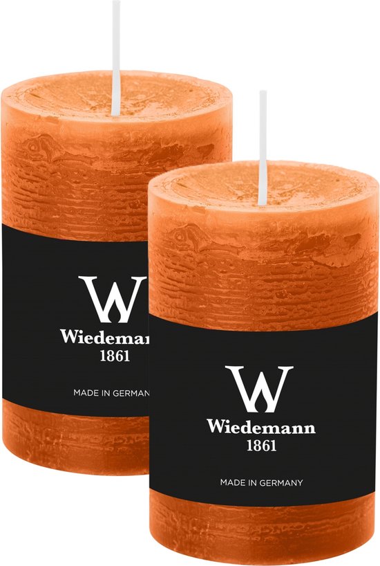 Wiedemann Bougie cylindrique/bougie pilier - 2x - bougie rustique - cognac - 6 x 9 cm - 30 heures de combustion
