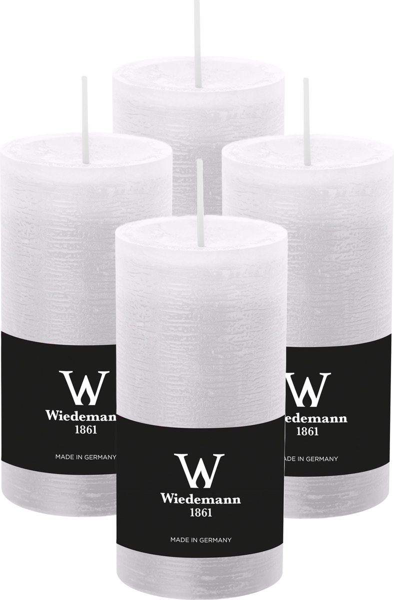 Wiedemann Cilinderkaars/stompkaars - 4x - rustieke kaars - wit - 6 x 12 cm - 42 branduren