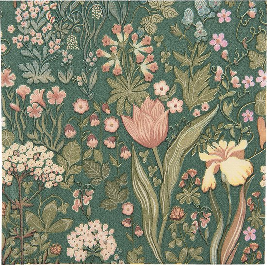Clayre & Eef Serviettes Papier set de 20 33x33 cm Vert Fleurs