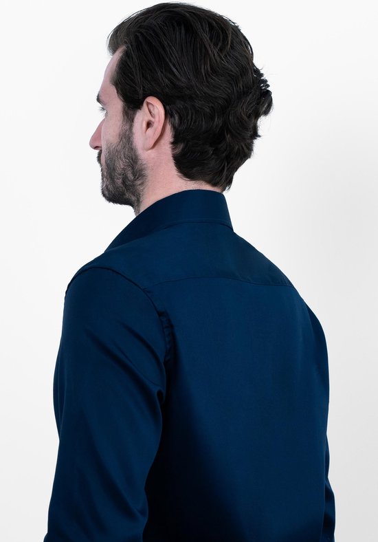 Vercate - Chemise Sans Repassage - Marine - Blauw Marine - Coupe Slim Fit - Satin de Katoen - Manches Longues - Homme - Taille 39/M