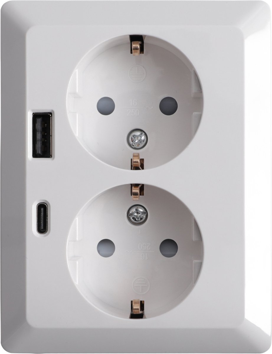 ION Industries E1 contactdoos inbouw - 2-voudig - randaarde - USB A/C - alpin wit