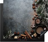 KitchenYeah® Inductie beschermer 60x52 cm - Winter - Kerst - Beton print - Dennentak - Kookplaataccessoires - Afdekplaat voor kookplaat - Inductiebeschermer - Inductiemat - Inductieplaat mat - Keuken decoratie