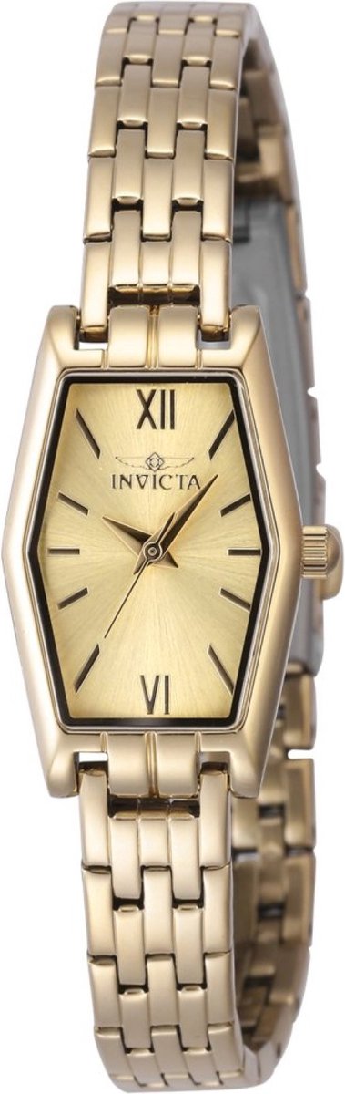 Invicta Angel 48123 Dames Horloge - Waterdicht - Analoog - Quartz Uurwerk - Roestvrij Staal met gouden Wijzerplaat - 20mm