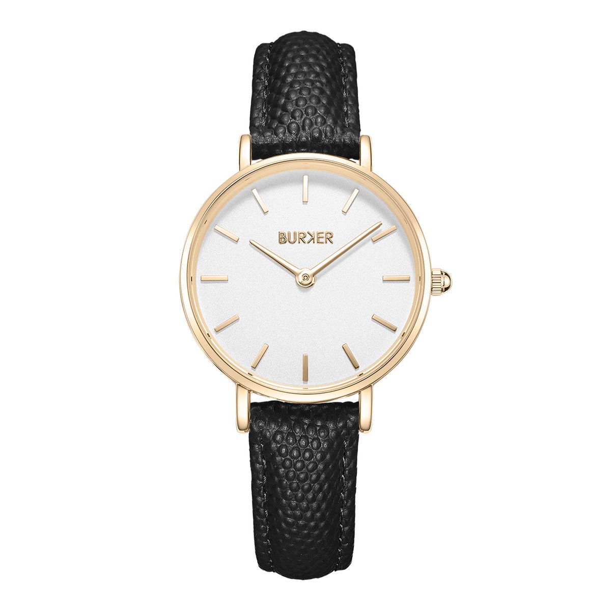 BURKER Ruby Petite Horloge Dames - Rond - Goud Zwart - Leren Band - 28 mm