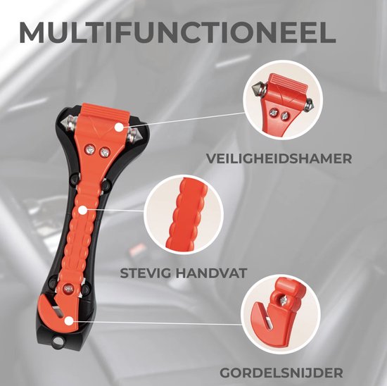 Lifehammer - 2 pièces - Marteau d'urgence avec coupe-ceinture - Marteau de sécurité Incl. Support - Oranje