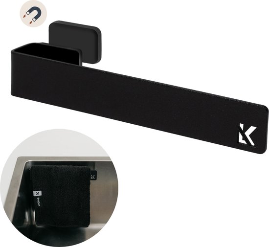 Vaatdoekhouder Magnetisch - ZWART RVS - Vaatdoek Caddy™ - Kitchen Lab Co® - Magnetische Vaatdoekhouder - Gootsteen Organizer - Aanrecht Organiser
