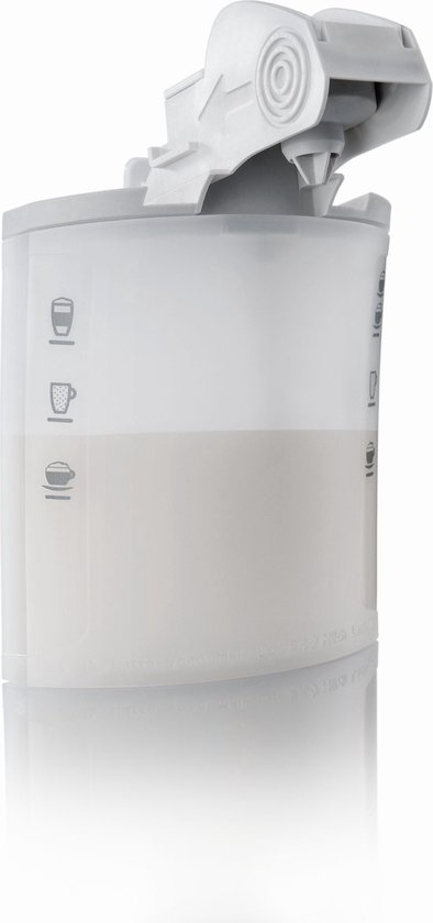 Réservoir à lait blanc avec graduations pour café et cappuccino.