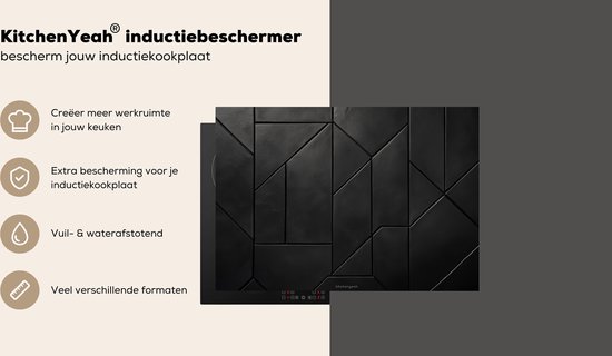 KitchenYeah® Protection plaque induction 75x52 cm - Noir - Géométrique - Carreaux - Protege plaque de cuisson - Couvre plaque induction - Protecteur d'induction - Cuisine
