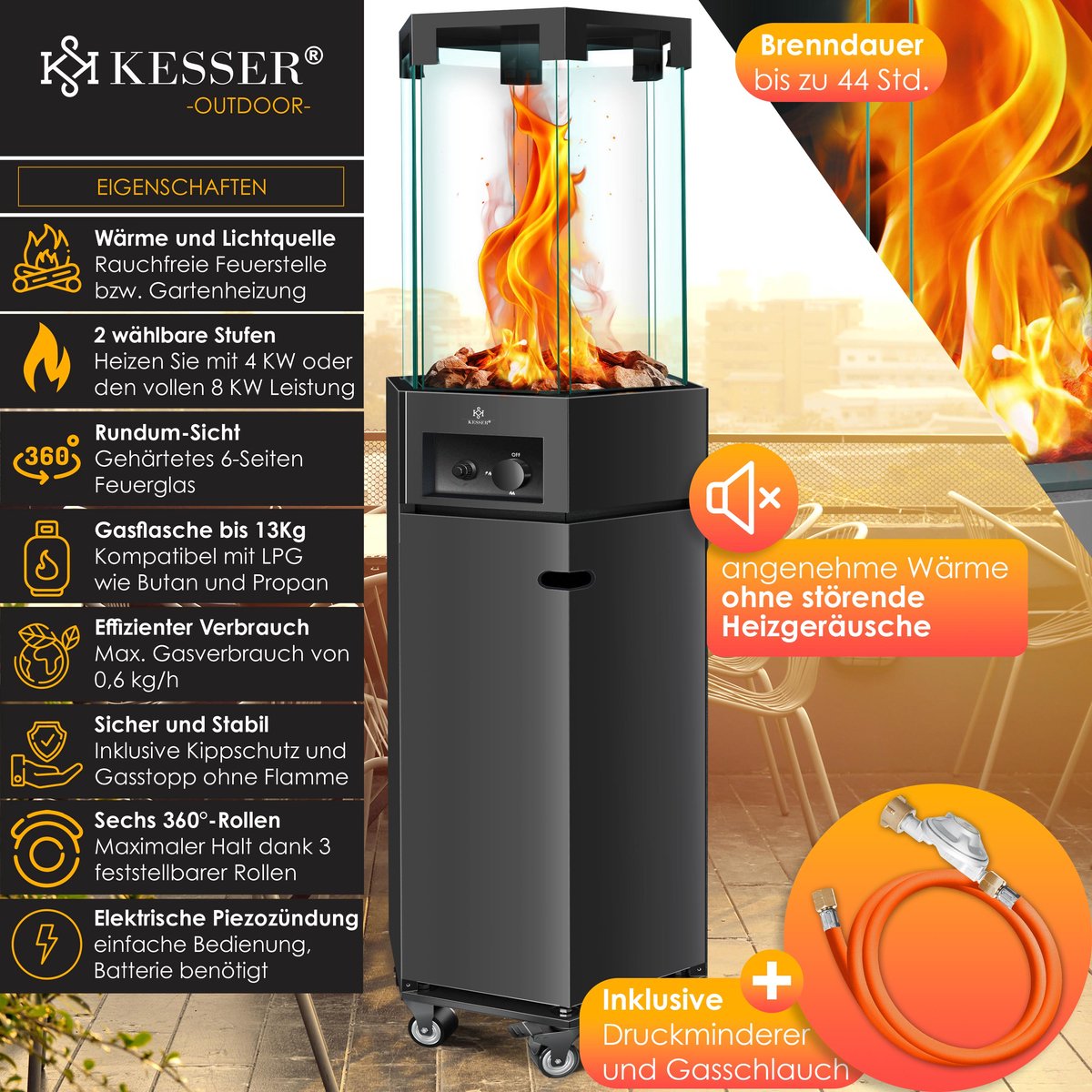 KESSER Terrasverwarmer Gas Staand - Paddenstoel Terrasheater RVS met Wielen en Beschermhoes, Buitenverwarming voor Terras en Tuin - Zwart – foto 6