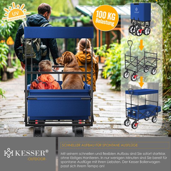 KESSER® Bolderkar opvouwbaar Bolderwagen tot 100 kg draagvermogen - Strandkar met massieve banden Transportkar - Marineblauw van KESSER — afbeelding 4