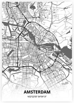 Amsterdam plattegrond - A4 poster - Zwart witte stijl