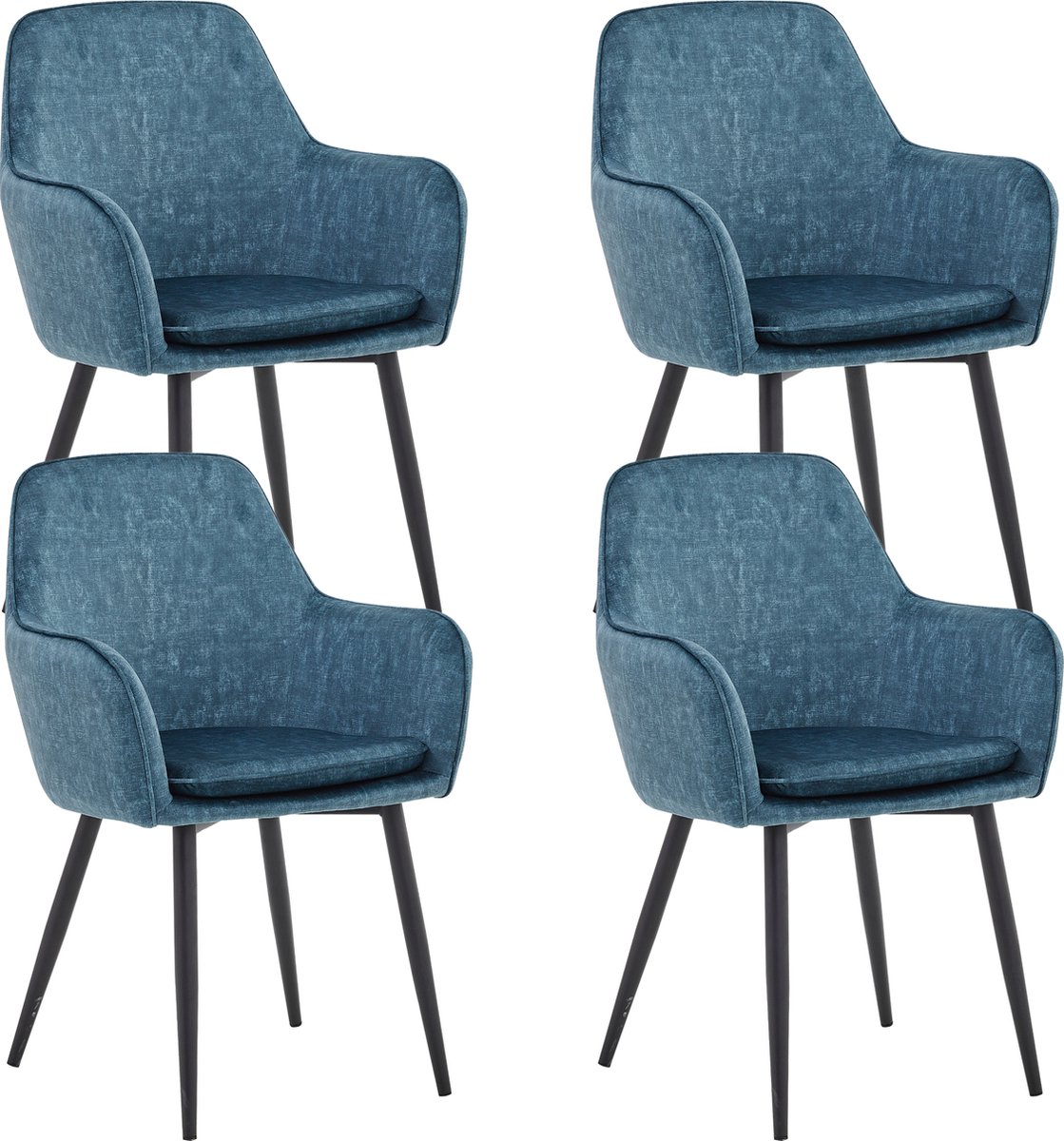 Colenis® - Levan eetkamerstoel - Set Van 4 - Petrol - Adoré Velvet - Industrieel - Met arm