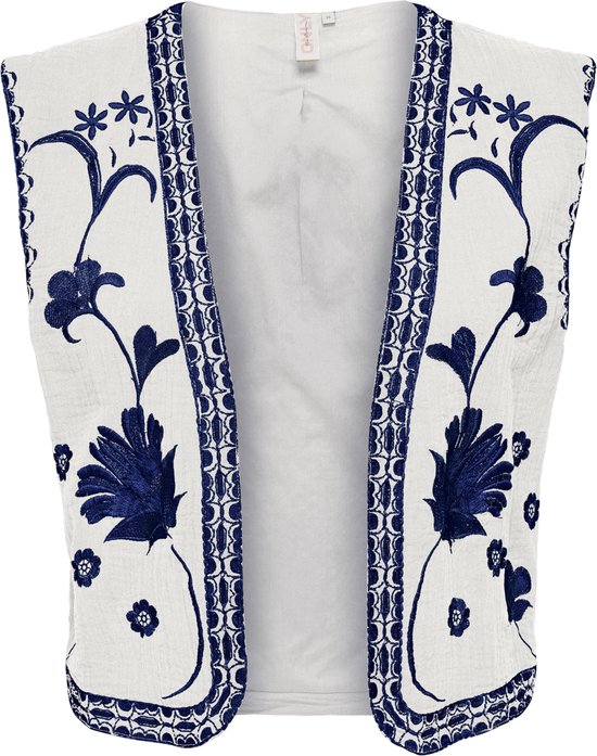 Only Gilet Onlthyra Life Sl Emb Vest Wvn Cs 15320211 Cloud Dancer/w Blue Tones Emb Dames Maat - S