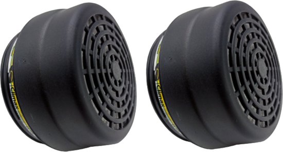 Twee zwarte Climax ABEK1P3-filters op een witte achtergrond.
