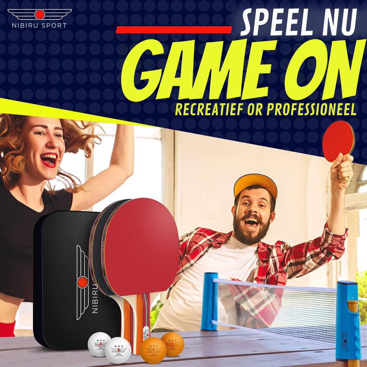 Nibiru Sport Tafeltennis Set met 2 Houten Batjes, 4 Pingpongballen en 1 Tafeltennis Net - Inclusief Opbergtas - Ping Pong Set voor Binnen en Buiten - Draagbare Pingpong Set - 3 Sterren Ballen - Tafeltennisnet Uitschuifbaar — afbeelding 6