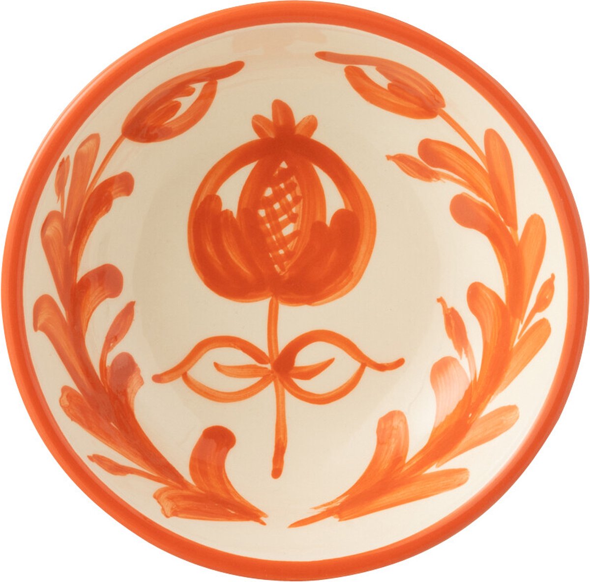 J-Line kom Granada Low - keramiek - wit/oranje - small - Ø 14 cm
