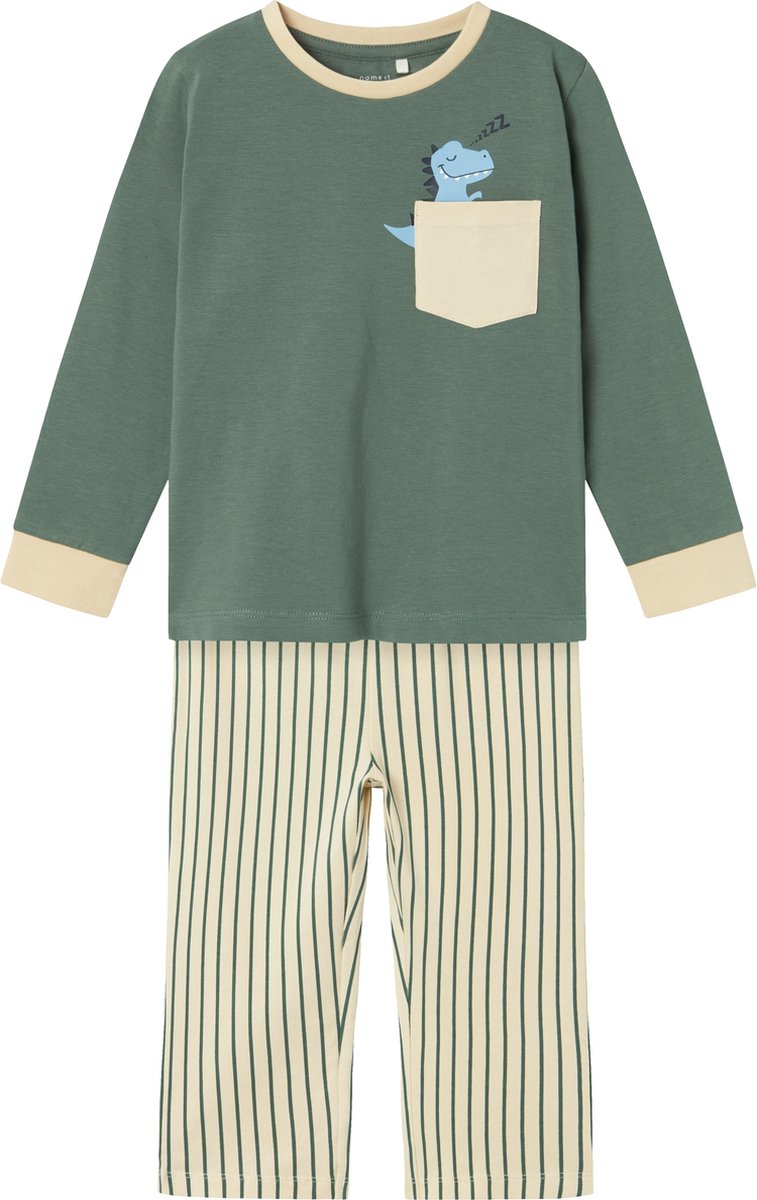 Name it Pyjama groen/streep dino - NMMRADE - Maat 104